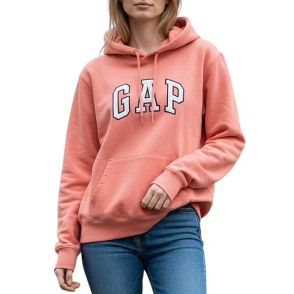 Gap Sweaters - Vintage GAP Stretch Hoodie XL Coral Pink Logo Sweatshirt Retro Athleisure